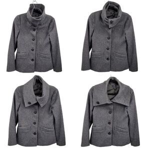 H&M Coat Wool Blend Peacoat Short Versatile Military Collar Button Up Gray 6